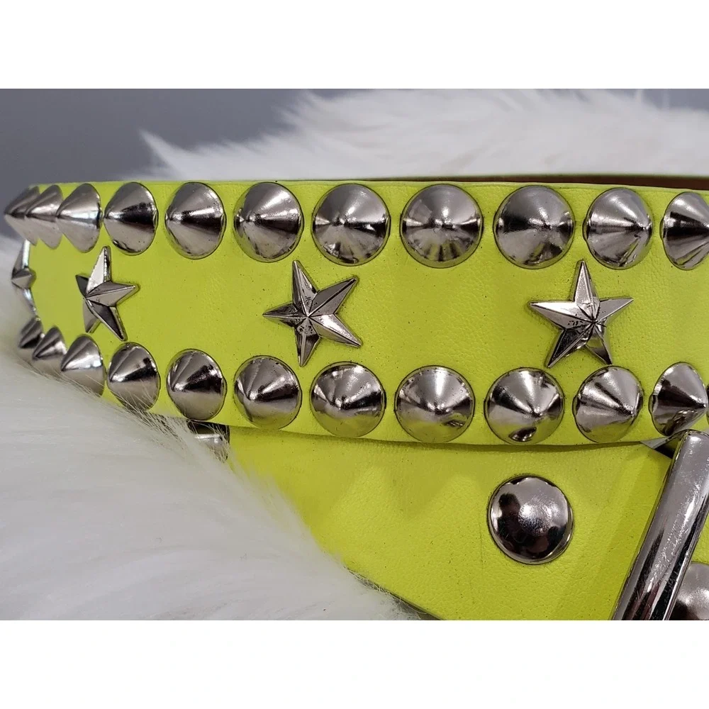 LIME GREEN METAL STUDDED CANVAS BELT PUNK PLUS MOD RAVE ROCK STAR STAR EMO